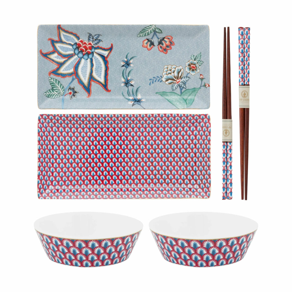 Pip Studio Round Oriental Flower Festival Sushisæt - 5 Dele